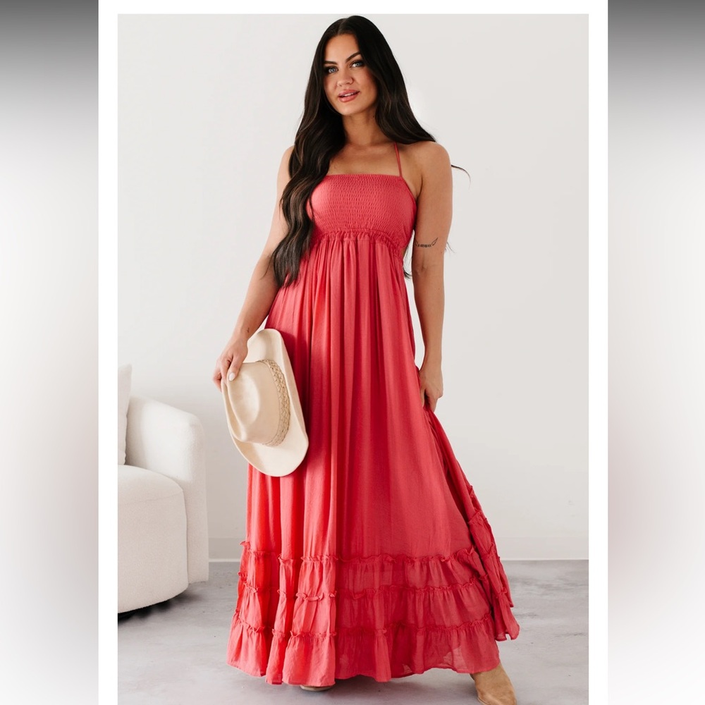 Elegant Coral Maxi Dress